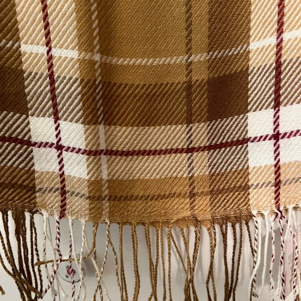 Soft Brushed Plaid Scarf –Lands’ End Classic Cold Weather Wool NWT 14